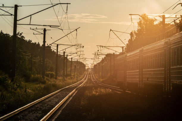 istock Suburban train leaving into the distance 1327117189