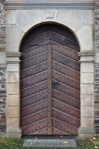 Wooden doors of ancient fortress in Port Louis, Mauritius.