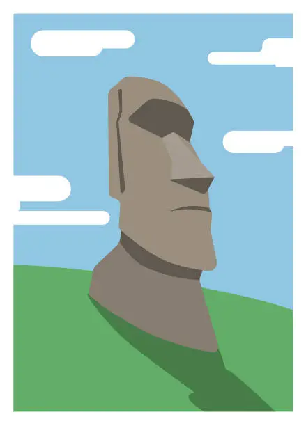 Vector illustration of Rapa Nui, Easter island head stone monument. Flat style vector illustration.