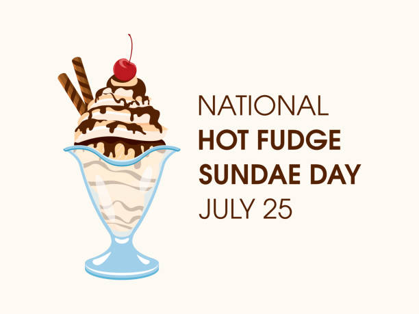 illustrazioni stock, clip art, cartoni animati e icone di tendenza di vettore del national hot fudge sundae day - coppa gelato
