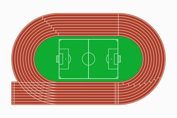 ilustrações de stock, clip art, desenhos animados e ícones de running track and soccer or football field, top view of sport stadium. vector - running track