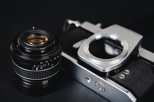 Close up aperture blades of digital camera lens,macrophotography.