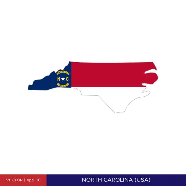 Vector illustration of Map and Flag of North Carolina (USA) Vector Stock Illustration Design Template.