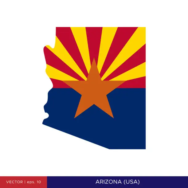 Vector illustration of Map and Flag of Arizona (USA) Vector Stock Illustration Design Template.