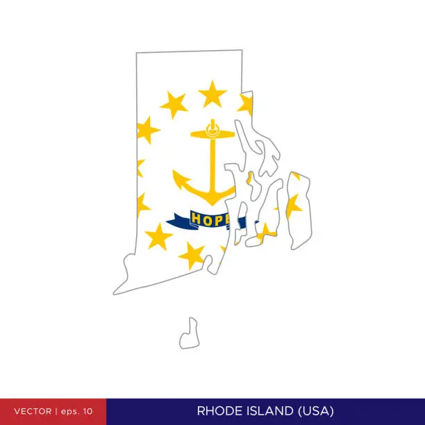 Vector illustration of Map and Flag of Rhode Island (USA) Vector Stock Illustration Design Template.