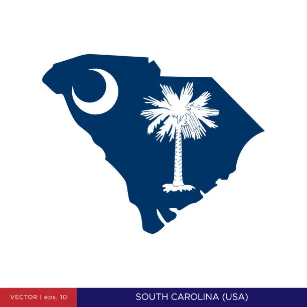 Vector illustration of Map and Flag of South Carolina (USA) Vector Stock Illustration Design Template.