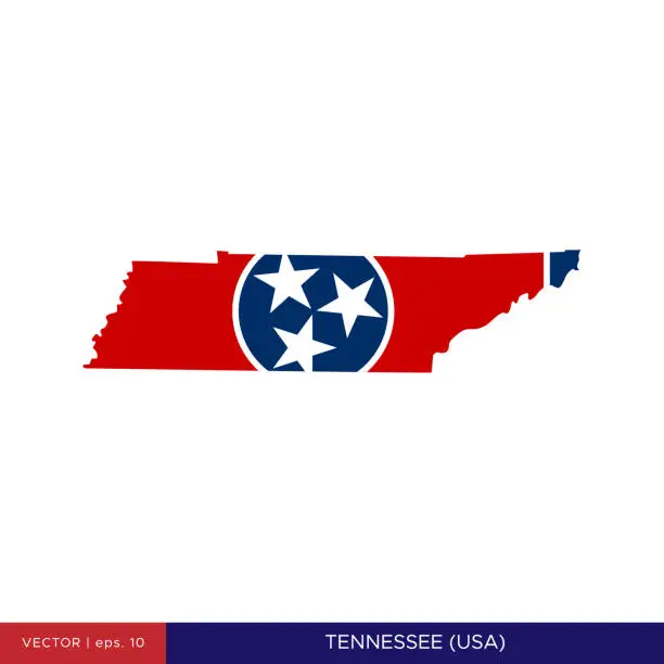 Vector illustration of Map and Flag of Tennessee (USA) Vector Stock Illustration Design Template.