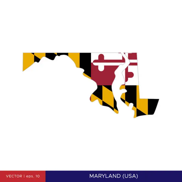 Vector illustration of Map and Flag of Maryland (USA) Vector Stock Illustration Design Template.