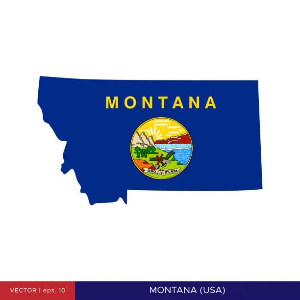 Vector illustration of Map and Flag of Montana (USA) Vector Stock Illustration Design Template.