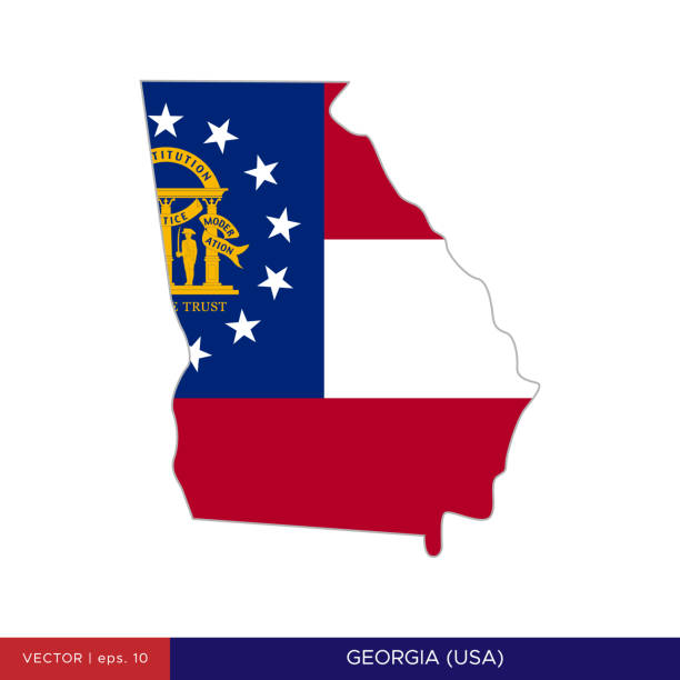 Map and Flag of Georgia (USA) Vector Stock Illustration Design Template. Map and Flag of Georgia (State of USA) Vector Stock Illustration Design Template. Vector eps 10 georgia us state illustrations stock illustrations