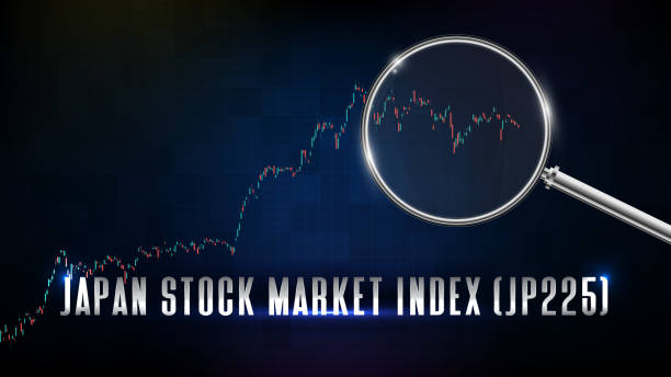 istock abstract background of Japan Stock Market Index with magnifying glass and indicator technical analysis graph 1327126587