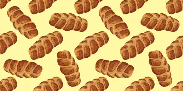 бесшовный узор набросаного хлеба халла. используется для обоев или любого размера украшения. иллюстрация вектора - hanukkah loaf of bread food bread stock illustrations