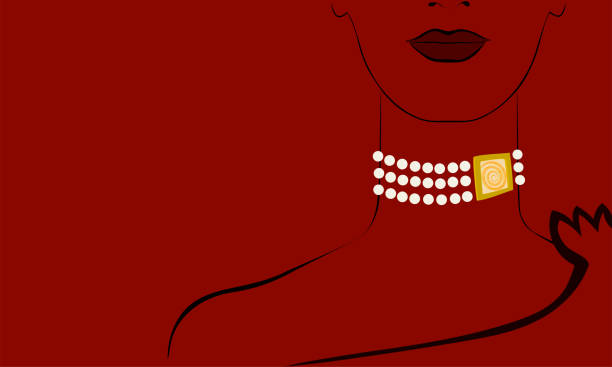 modeporträt einer frau mit einer perlenkette am hals - pearl jewelry necklace women stock-grafiken, -clipart, -cartoons und -symbole