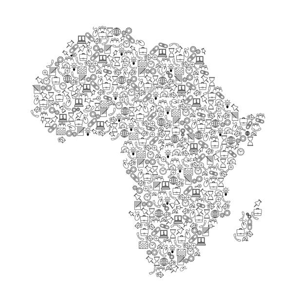 アフリカはseo分析コンセプトや開発、ビジネスの黒パターンセットアイコンからマップします。ベクターの図。 - silhouette ethiopia map cartography点のイラスト素材／クリップアート素材／マンガ素材／アイコン素材