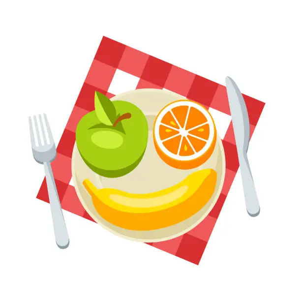 Vector illustration of Breakfast illustration. Healthy food fruits on plate. Concept for cafes, restaurants.
