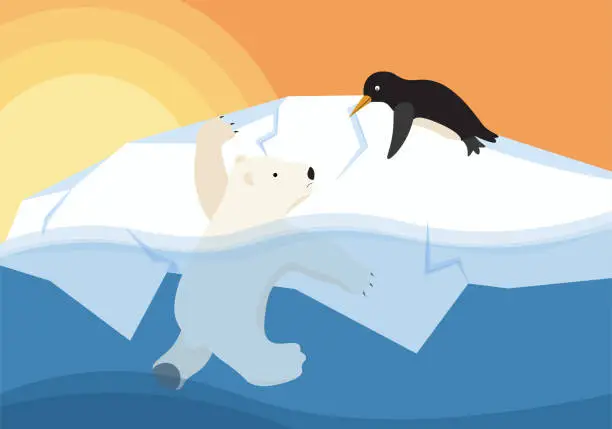 Vector illustration of Polar bear and glaciers