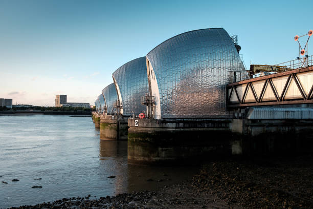 istock Thames barrier sunset in East London. 1327134615