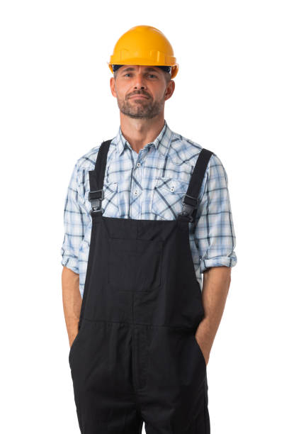 istock Portrait of workman on white 1327134940