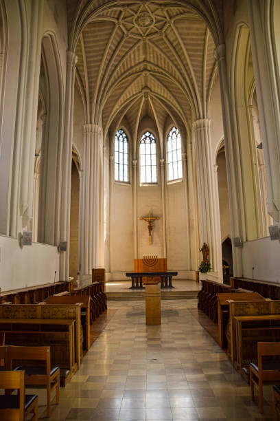 istock inside with interior of a small Christian church 1327135655