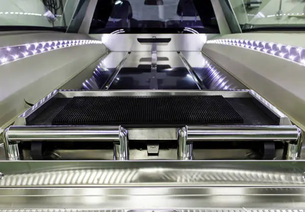 Photo of Interior of a funerary car carrying coffins