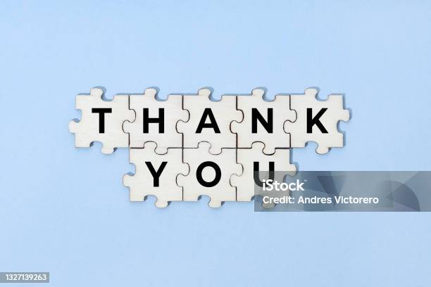 Thank You Phrase On Wooden Puzzle Pieces Stock Photo - Download Image Now - Thank You - Phrase, Puzzle, Feedback