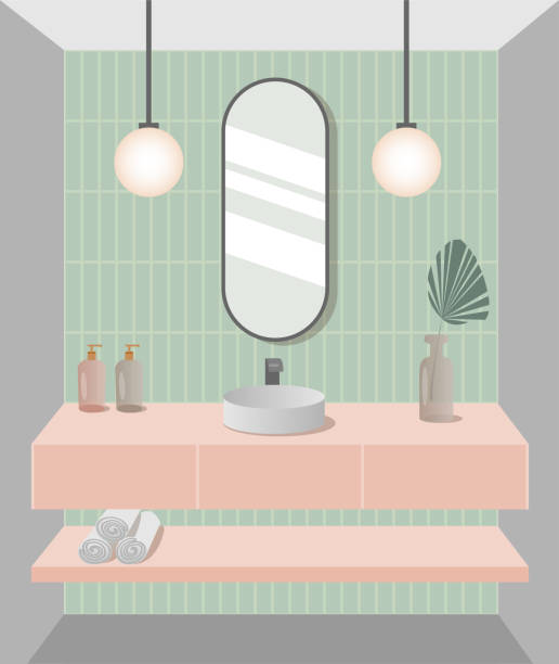 Modern bathroom design Modern bathroom design. Trendy bathroom interior vector illustration vanity mirror stock illustrations