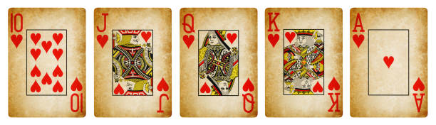 Royal Flush of Hearts isolated on white