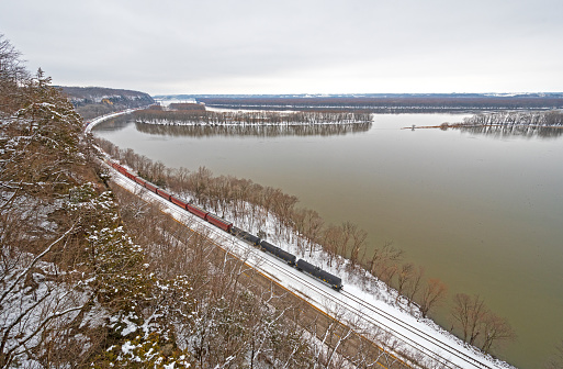 Trains Running along the Great River Road near Savanna, Illinois