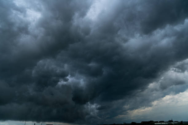 istock Dramatic stormy sky with thin horizon line. Thunderstorm over the field. 1327146680