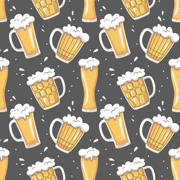 Seamless pattern with different glass mugs of beer. Seamless pattern with different glass mugs of beer. Holiday octoberfest background. Vector illustration. background of a cheers beer mugs stock illustrations