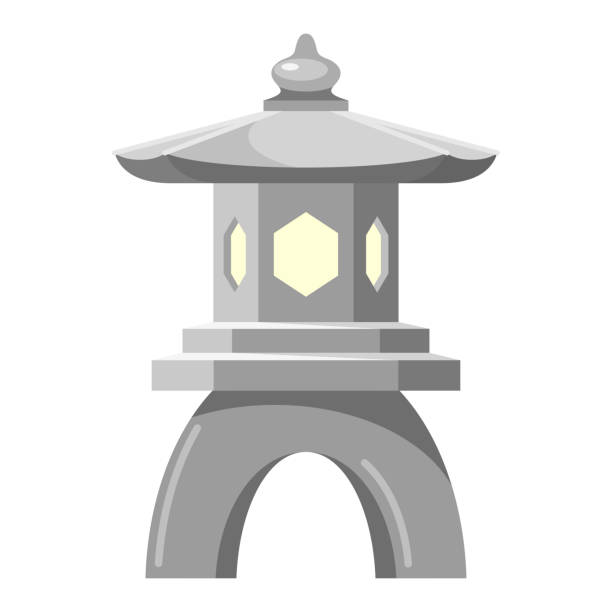 traditionelle asiatische garten laterne vektor flache illustration. ethnische japanische outdoor-betonlampe - garden statue stock-grafiken, -clipart, -cartoons und -symbole
