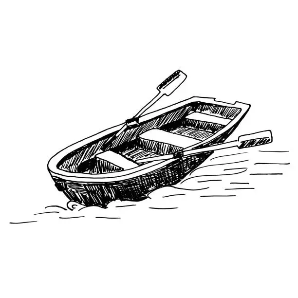 Vector illustration of Vector hand drawn sketch illustration of a fisherman's boat