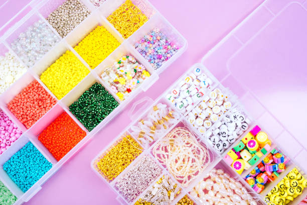 istock Flatlay of seed beads with tools for making jewelry 1327152163