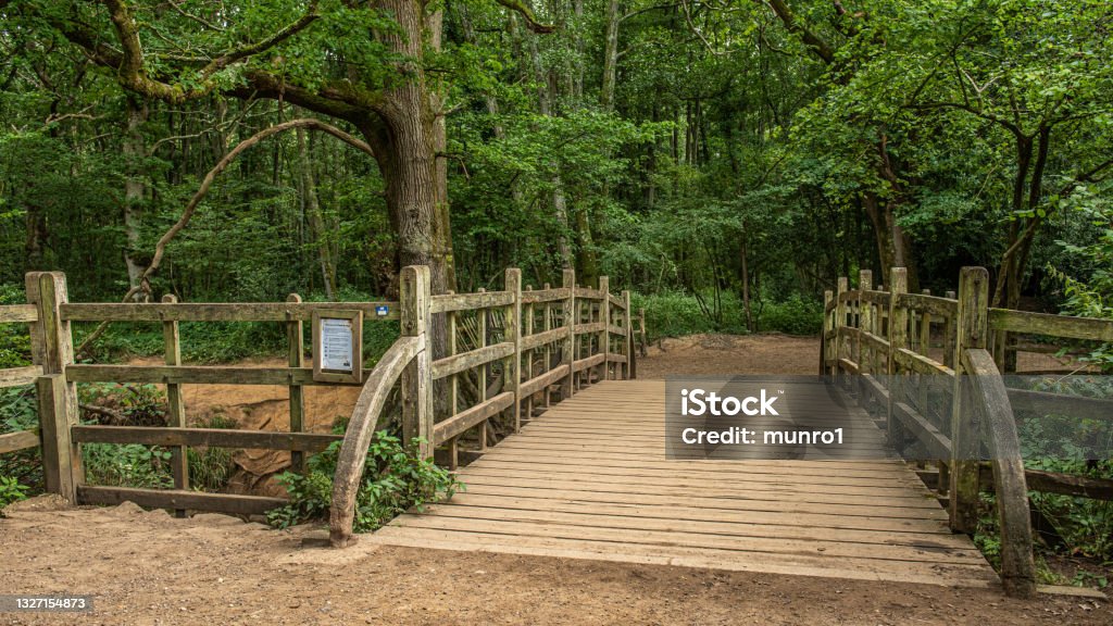 Pooh Bridge located in the One Hundred Acre woods in the stories by AA Milne of Christopher Robin and Winnie the Pooh . Pooh Sticks bridge were Pooh sticks originated located in the One Hundred Acre wood in Ashdown Forest near Hartfield. Winnie The Pooh Stock Photo