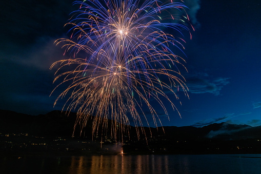 Independence day (July 4th) fireworks in USA at southwest Colorado Springs, Colorado in western USA. This is a long exposure of a 16 minute event. John Morrison - Photographer