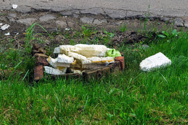 istock Pieces of Styrofoam are stacked in a place for a campfire lined with bricks. 1327157743