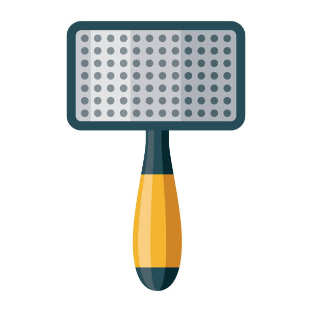 Pet Fur Grooming Brush Icon A flat design pet brush icon with long side shadow. File is built in the CMYK color space for optimal printing. Color swatches are global so it’s easy to change colors across the document. animal brush stock illustrations