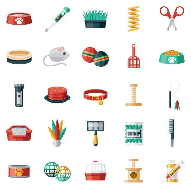 Vector illustration of Cat Supplies Icon Set
