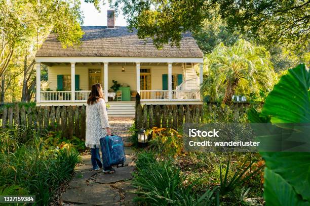 French Creole Tourist At Maison Madeleine Guesthouse In Lousiana Stock Photo - Download Image Now