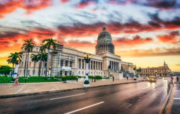 view of El Capitolio at sunset, Havana, Cuba