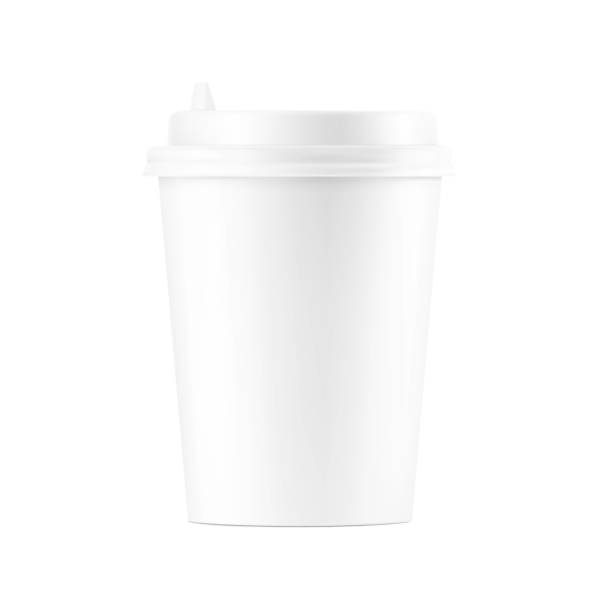 реалистичный пустой макет бумажной чашки с пластиковой крышкой. - can disposable cup blank container stock illustrations