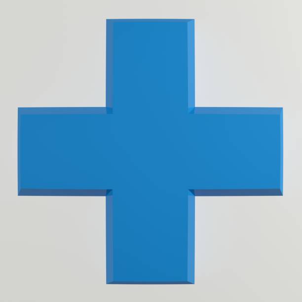 istock Blue shiny cross on white background - 3D rendering illustration 1327166599
