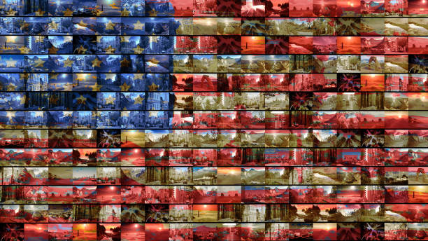 American Flag with Scenic Landmark Locations A flag made of images from America's beautiful national parks and scenic places patriotic quilt stock pictures, royalty-free photos & images