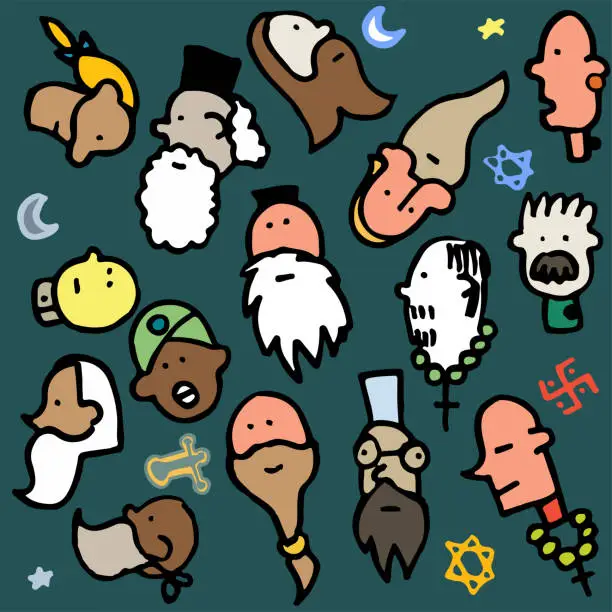 Vector illustration of Doodle Character Set:: Priests