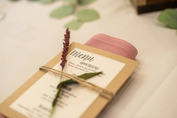 istock Fancy wedding reception food menu wrapped in twine 1327174094