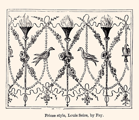 Frieze style Louis Seize,by Fay. Vintage engraving circa late 19th century. Digital restoration by Pictore.