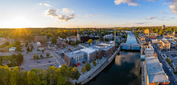 Aerial Cityscape in Cambridge, Ontario, Canada Cambridge, Canada. kitchener ontario photos stock pictures, royalty-free photos & images