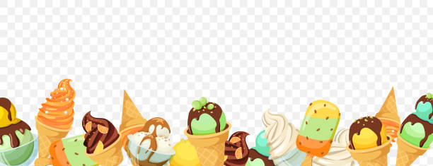 Colorful ice creams on transparent background. vector art illustration