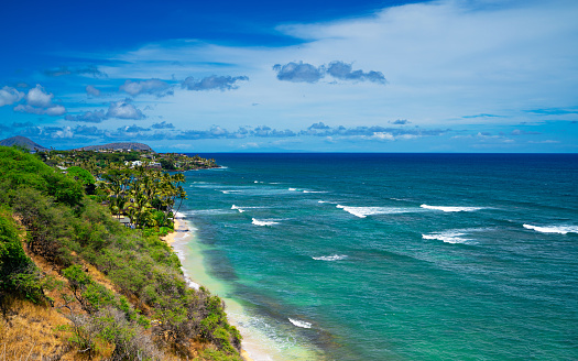 Beach from the observatory point of Diamond head highway in Oahu