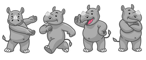 set cartoon character of funny rhino vector of set cartoon character of funny rhino rhinoceros stock illustrations
